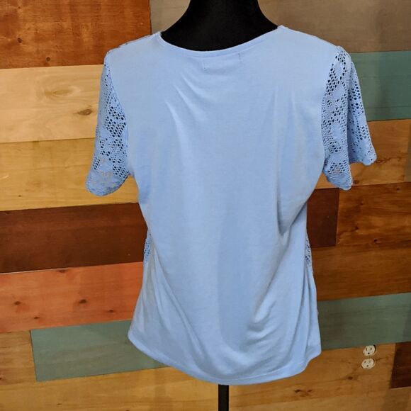 Petite medium blue t-shirt super soft with lace and beads - Picture 3 of 4